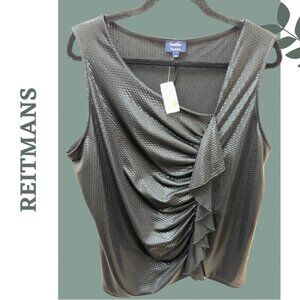 Reitmans Charcoal Black Sleeveless Snakeskin Print Top Ruffle Front 3X